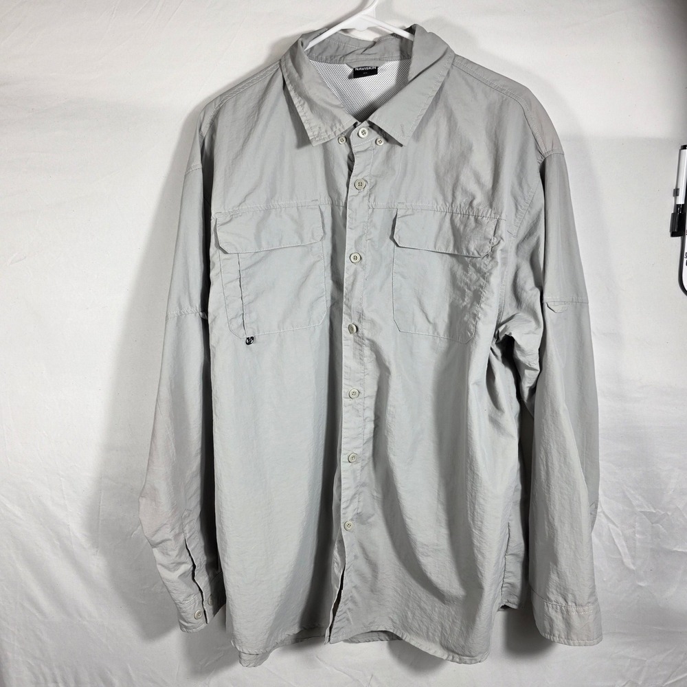 NAVISKIN Fishing Shirt Mens XL Gray Excellent Vented Long Sleeve Hiking‎ M126